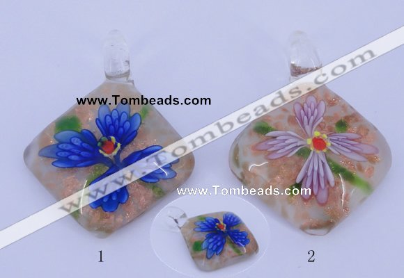 LP68 12*38*48mm diamond inner flower lampwork glass pendants