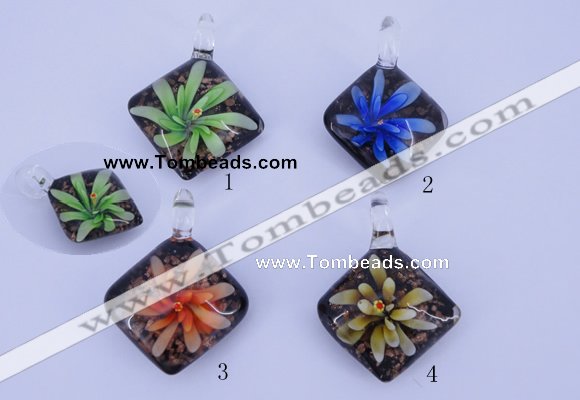 LP69 15*35*40mm diamond inner flower lampwork glass pendants