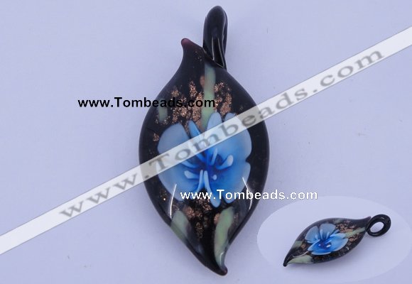 LP84 13*26*58mm leaf inner flower lampwork glass pendants