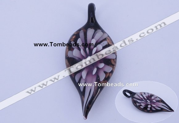 LP88 11*26*60mm leaf inner flower lampwork glass pendants