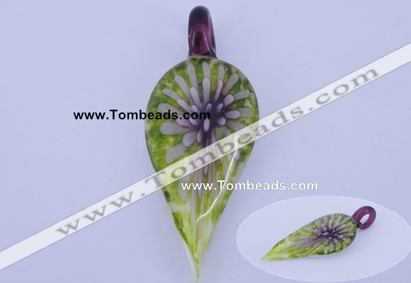 LP89 11*26*65mm leaf inner flower lampwork glass pendants