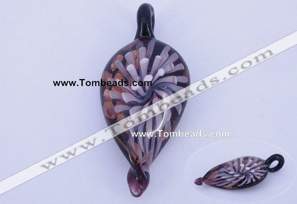 LP91 13*27*60mm leaf inner flower lampwork glass pendants