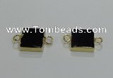 NGC1231 14*14mm square black agate gemstone connectors wholesale