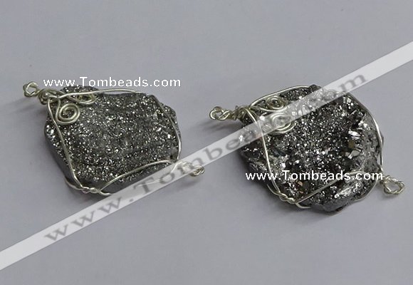 NGC1319 25*30mm - 30*35mm freeform plated druzy agate connectors