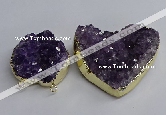 NGC1324 45*50mm - 50*60mm heart druzy amethyst connectors