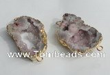 NGC137 30*40mm - 35*45mm freeform plated druzy agate connectors