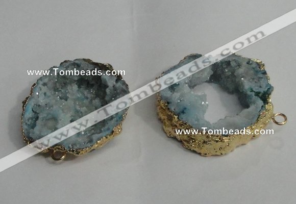 NGC139 30*40mm - 35*45mm freeform plated druzy agate connectors