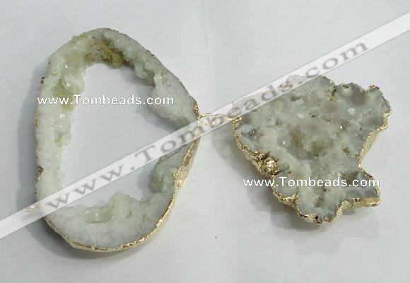 NGC143 40*50mm - 55*70mm freeform plated druzy agate connectors