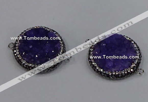 NGC1622 20mm - 28mm flat round druzy quartz connectors wholesale