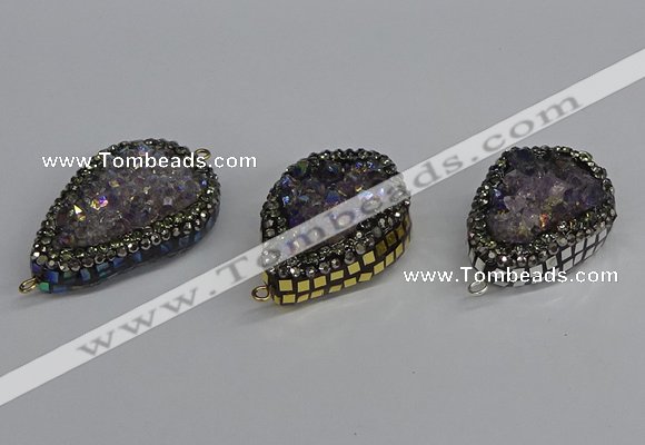 NGC1853 22*30mm - 25*35mm flat teardrop plated druzy amethyst connectors