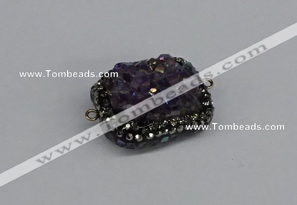 NGC1857 15*35mm - 22*30mm rectangle plated druzy amethyst connectors
