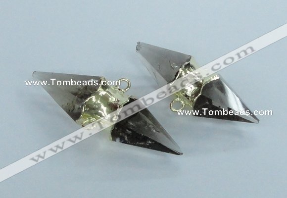 NGC348 18*30mm - 15*45mm faceted bicone smoky quartz connectors