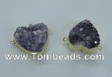 NGC370 23*25mm - 30*32mm heart druzy amethyst gemstone connectors