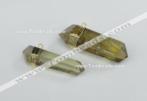 NGC422 12*45mm - 15*50mm faceted nuggets lemon quartz connectors