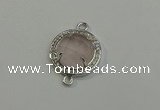 NGC5017 20mm flat round rose quartz with rhinestone connectors