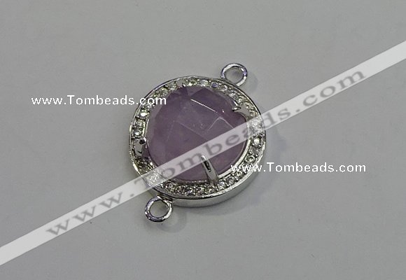 NGC5018 20mm flat round amethyst with rhinestone connectors