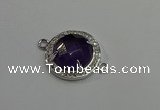 NGC5019 20mm flat round amethyst with rhinestone connectors