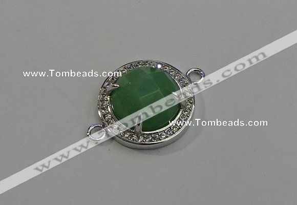 NGC5020 20mm flat round green aventurine with rhinestone connectors