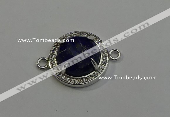 NGC5022 20mm flat round lapis lazuli with rhinestone connectors