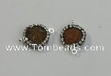 NGC5044 12mm - 14mm flat round druzy agate with rhinestone connectors