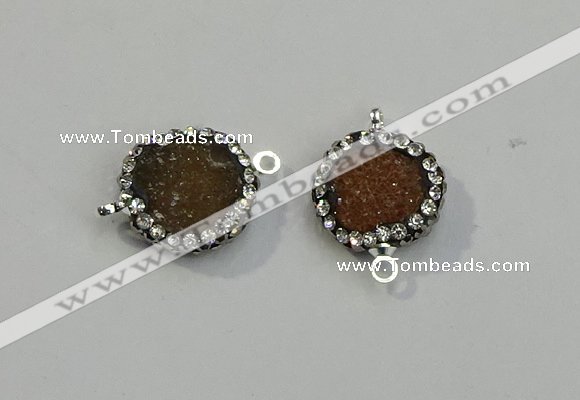 NGC5044 12mm - 14mm flat round druzy agate with rhinestone connectors