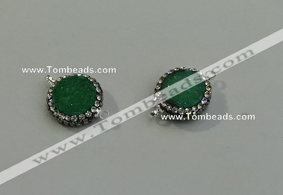 NGC5045 12mm - 14mm flat round druzy quartz with rhinestone connectors