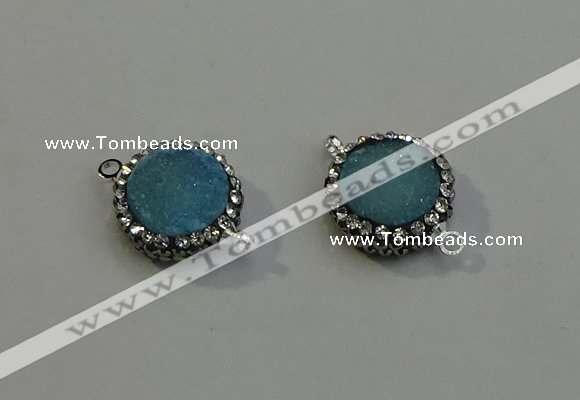 NGC5046 12mm - 14mm flat round druzy quartz with rhinestone connectors