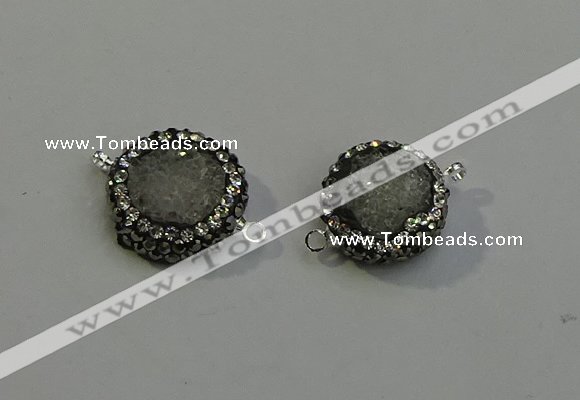 NGC5048 12mm - 14mm flat round druzy quartz with rhinestone connectors