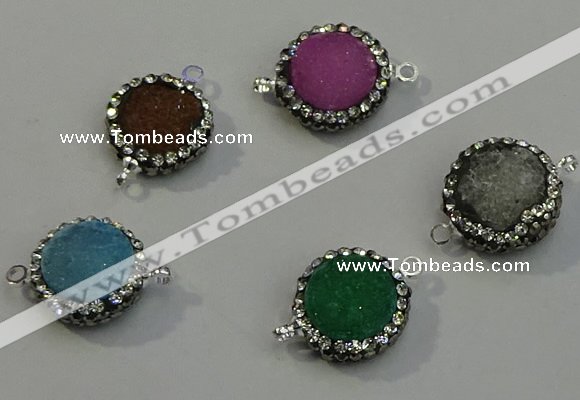 NGC5050 12mm - 14mm flat round druzy quartz with rhinestone connectors