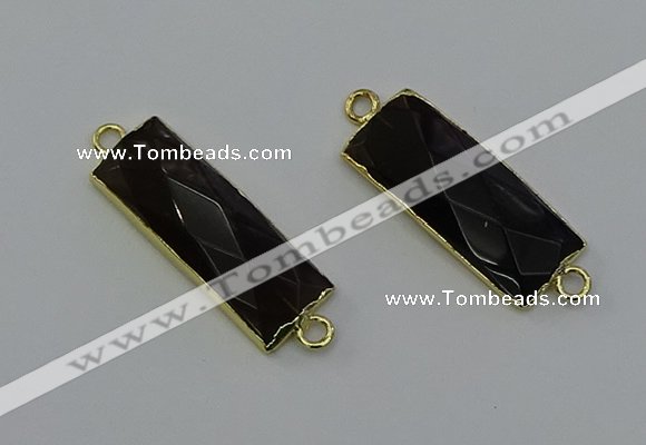 NGC5081 12*30mm - 15*30mm faceted rectangle smoky quartz connectors