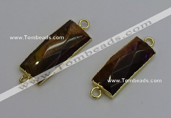 NGC5086 12*30mm - 15*35mm faceted rectangle yellow tiger eye connectors