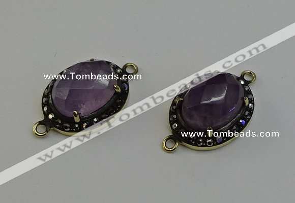 NGC5127 16*20mm oval amethyst gemstone connectors wholesale