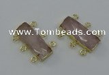 NGC5351 12*30mm - 15*30mm faceted rectangle rose quartz connectors