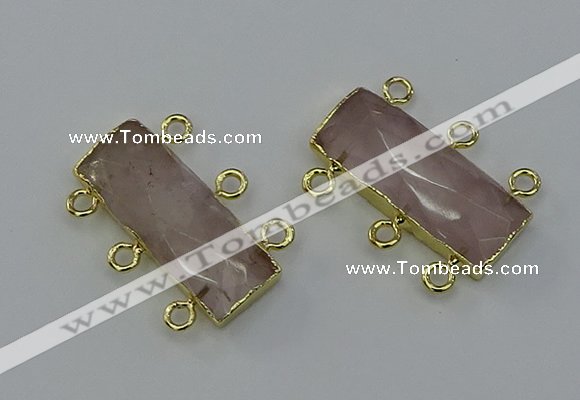 NGC5351 12*30mm - 15*30mm faceted rectangle rose quartz connectors