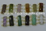 NGC5372 12*30mm - 15*30mm faceted rectangle mixed gemstone connectors