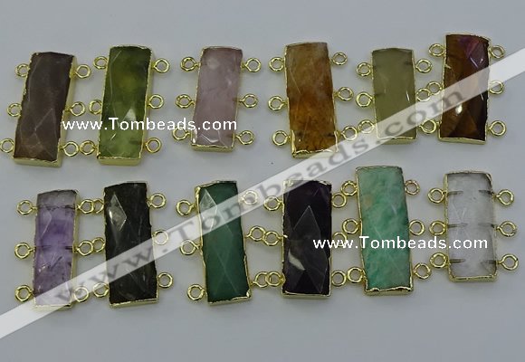 NGC5372 12*30mm - 15*30mm faceted rectangle mixed gemstone connectors