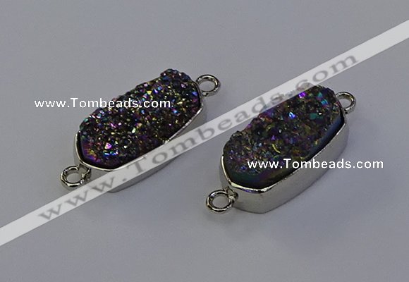 NGC5552 10*22mm - 12*25mm freeform plated druzy quartz connectors