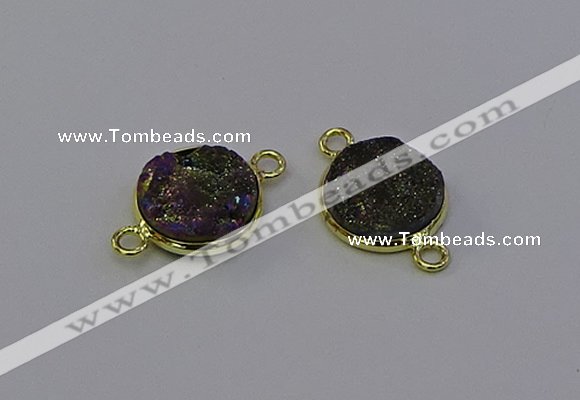 NGC5598 15mm - 16mm coin plated druzy agate connectors wholesale