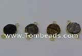 NGC5602 15mm - 16mm coin plated druzy agate connectors wholesale