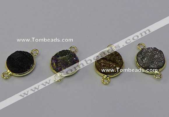 NGC5602 15mm - 16mm coin plated druzy agate connectors wholesale