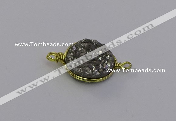 NGC5605 15mm - 16mm coin plated druzy quartz connectors wholesale