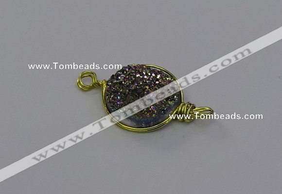 NGC5608 15mm - 16mm coin plated druzy quartz connectors wholesale