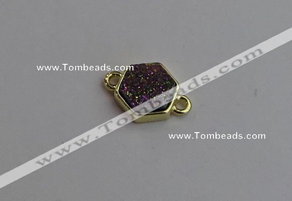 NGC5853 12*12mm hexagon plated druzy agate connectors wholesale