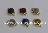 NGC5858 12*12mm hexagon plated druzy agate connectors wholesale