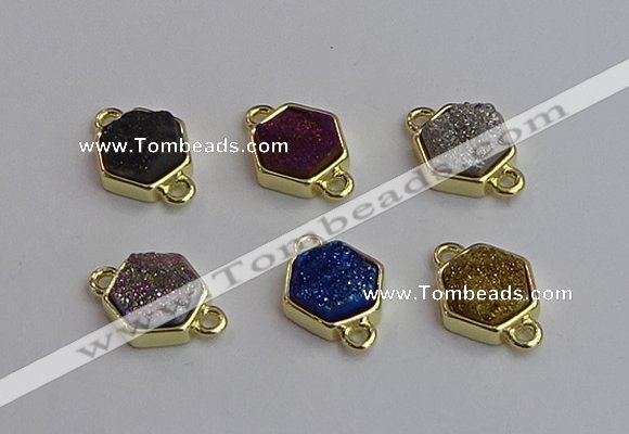 NGC5858 12*12mm hexagon plated druzy agate connectors wholesale