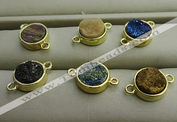 NGC6000 12mm coin plated druzy agate connectors wholesale