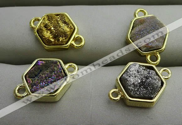 NGC6003 12*12mm hexagon plated druzy agate connectors wholesale