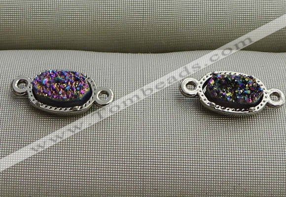 NGC6012 5*8mm oval plated druzy agate connectors wholesale