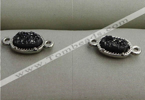 NGC6014 5*8mm oval plated druzy agate connectors wholesale