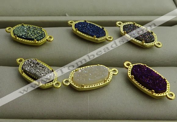 NGC6024 5*8mm oval plated druzy agate connectors wholesale